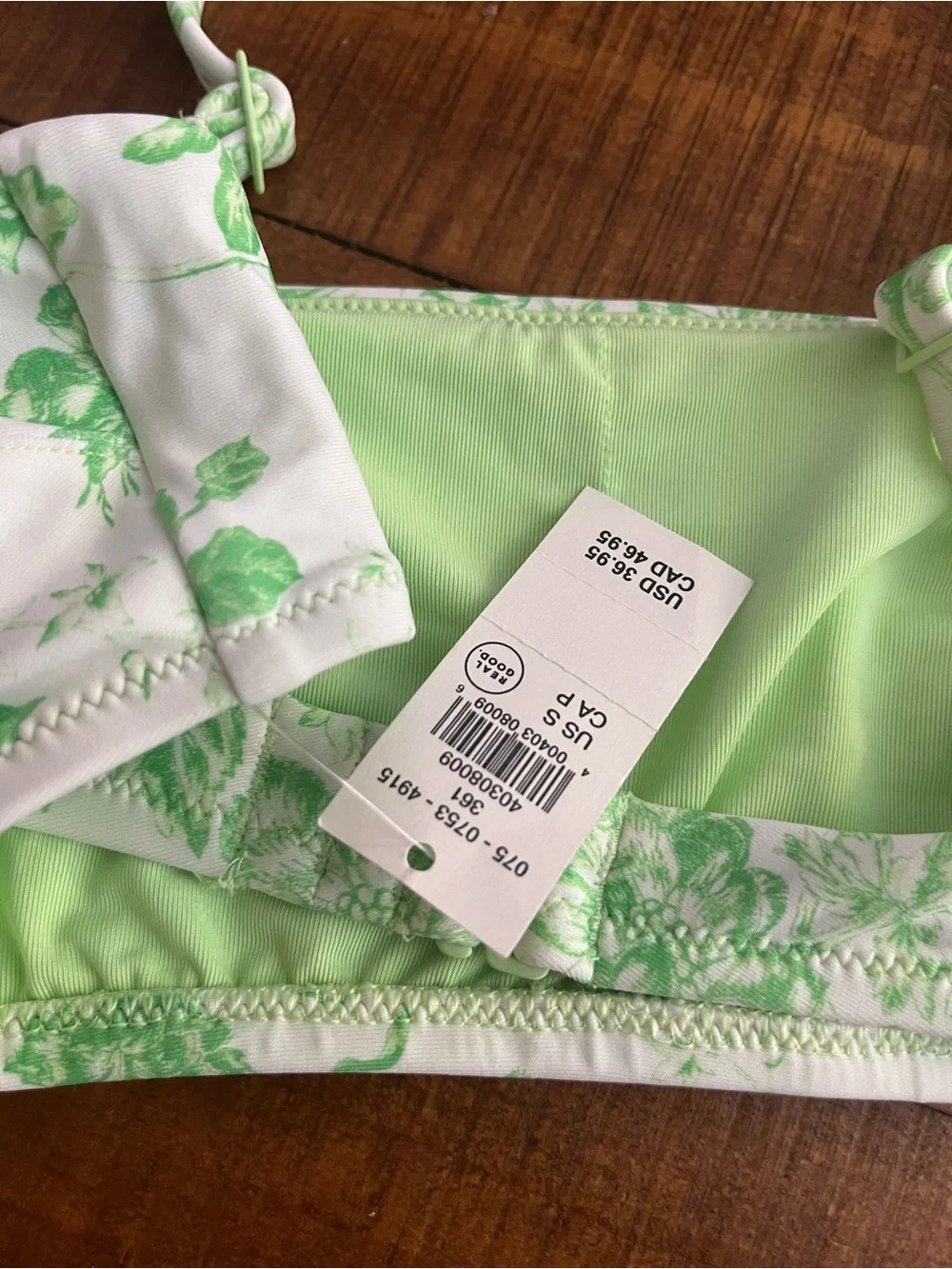 NWT Aerie Straight Scoop Bikini Top in White + Green Floral - Size S